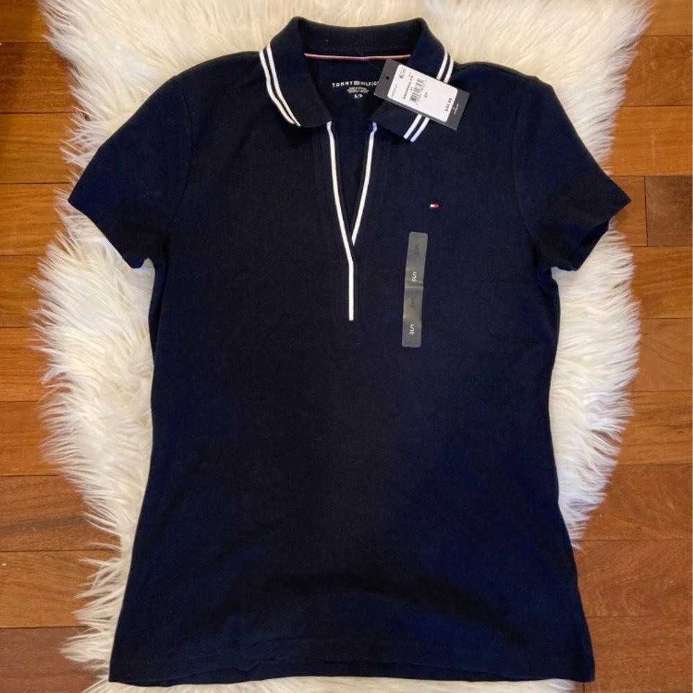 NWT Tommy Hilfiger polo shirt stripe collar v-neck